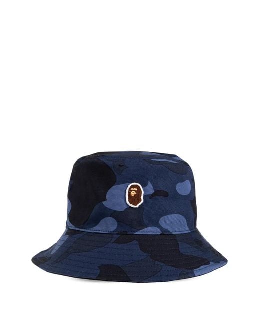 A Bathing Ape Blue Logo-Patch Camouflage-Print Bucket Hat for men