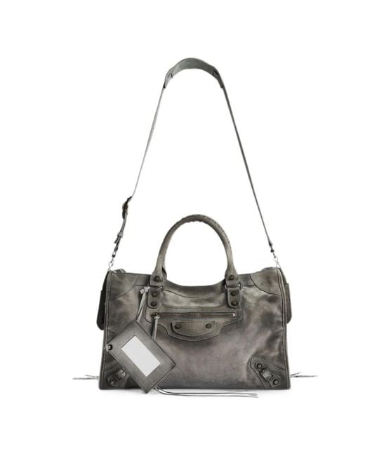 Balenciaga Gray Medium Le City Waxed Suede Tote Bag