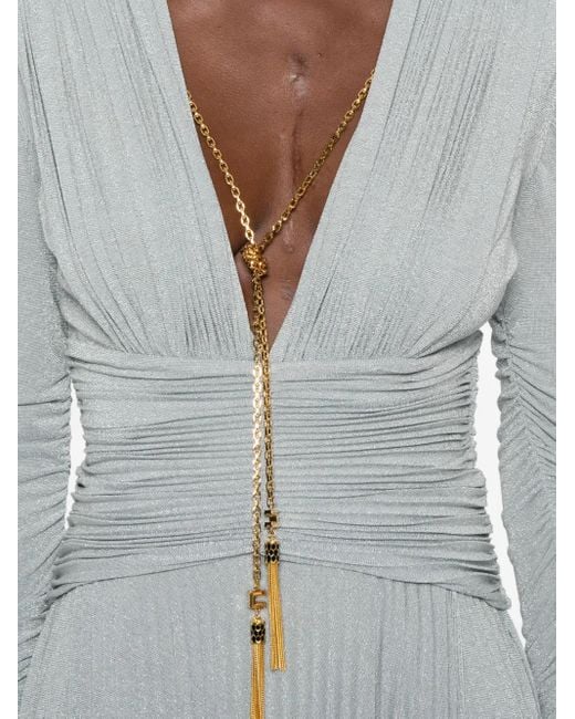 Elisabetta Franchi Vネック プリーツドレス Gray