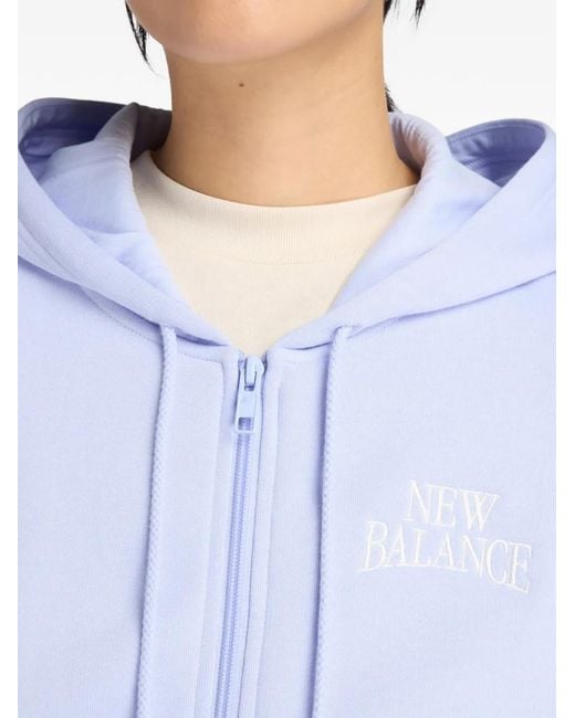 New Balance Blue Logo-Embroidered Zip-Up Hoodie