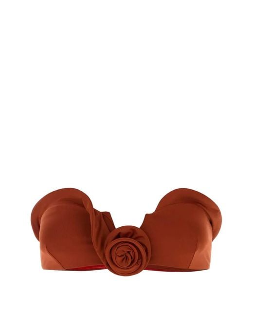 Magda Butrym Brown Rosette-Detail Bandeau Bikini Top