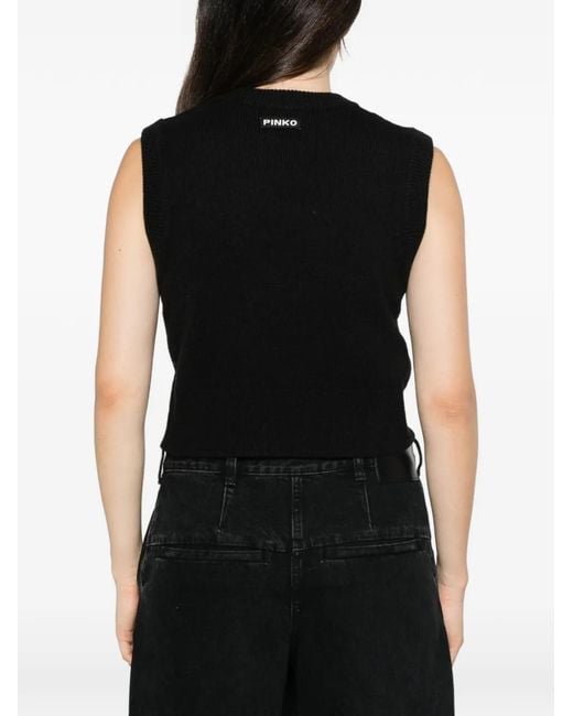 Pinko Black Pocket-Detail Sleeveless Sweater