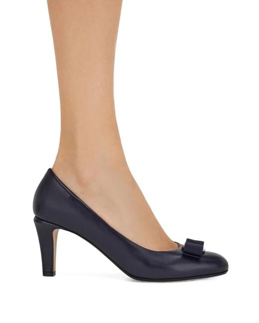 Ferragamo Blue Vara Bow Pumps