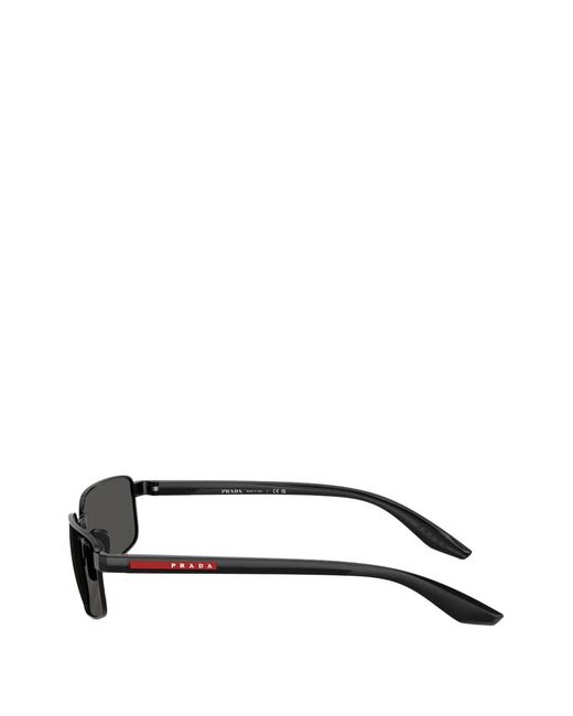 Prada Linea Rossa Black Rectangle-Frame Sunglasses for men