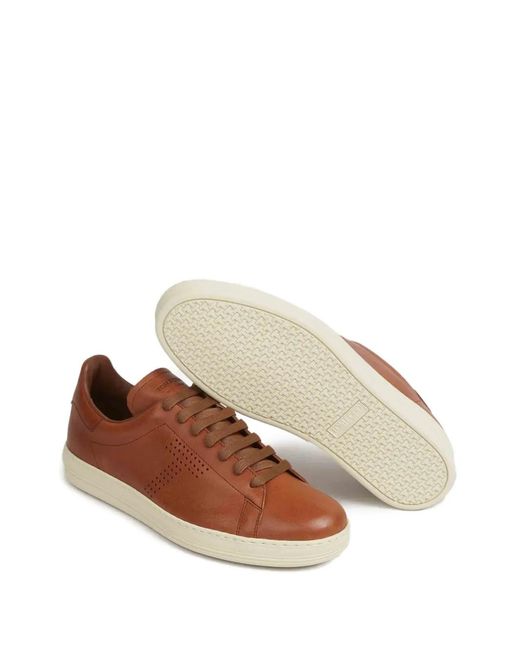 Tom Ford Brown Perforated-Logo Sneakers for men