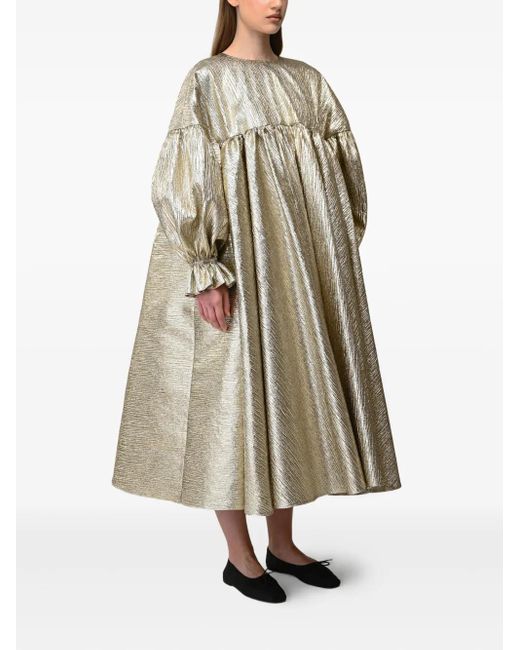 Anouki Natural Metallic Pleated Midi Dress