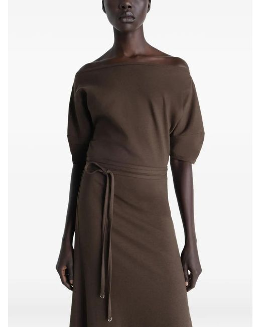 Lemaire Brown Lambskin Leather Off Shoulder Dress