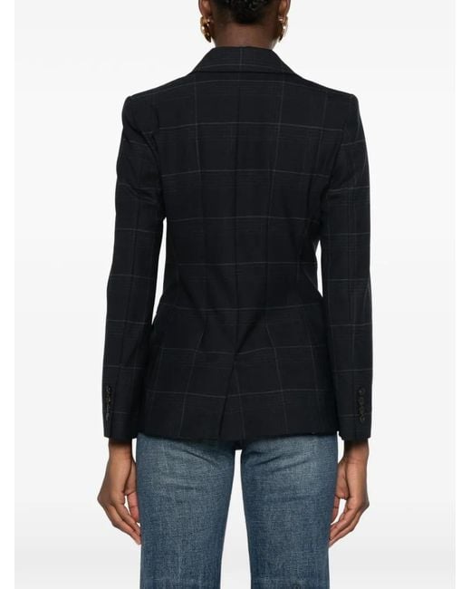 Marella Blue Mllefedra Double-Breasted Check-Pattern Blazer