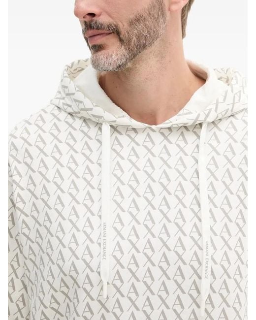 ARMANI EXCHANGE White Logo-Print Hoodie for men