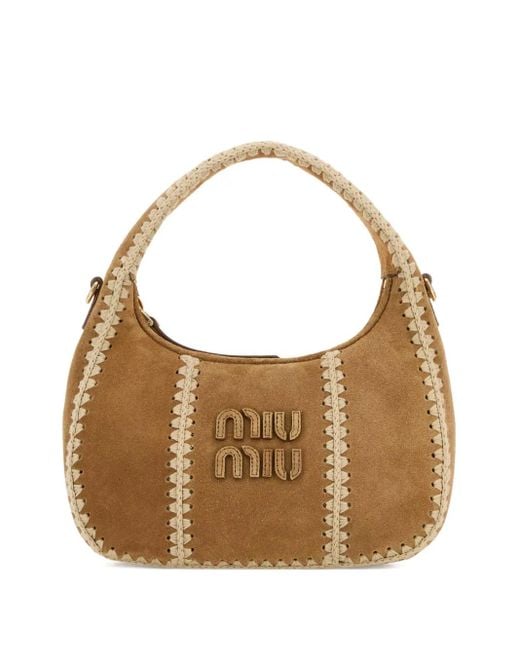 Miu Miu Brown Wander Suede Braided Shoulder Bag
