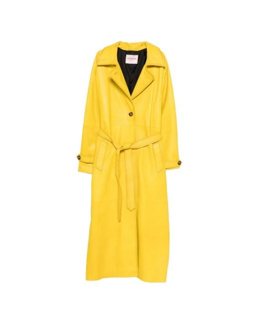 Iceberg Yellow Belted Leather Coat