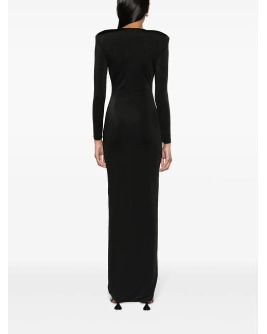 Robe Longue Froncée À Fleur Appliquée Nissa en coloris Black