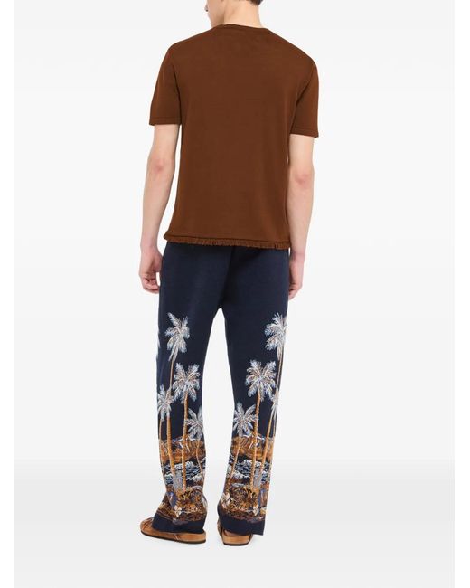 Alanui Brown Fringed Logo-Embroidered T-Shirt for men