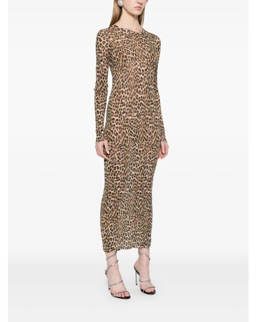Blumarine Natural Leopard-Print Knit Midi Dress