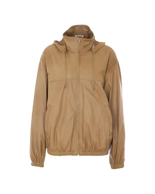 Auralee Natural Veste En Cuir À Capuche