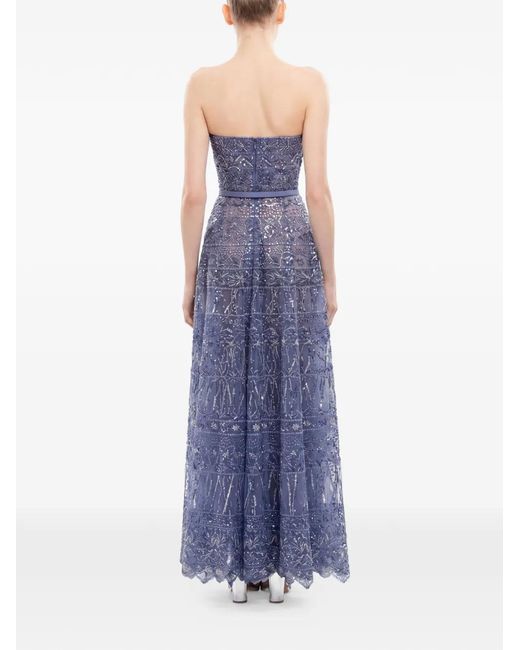 Saiid Kobeisy Purple Strapless Beaded-Tulle Maxi Dress