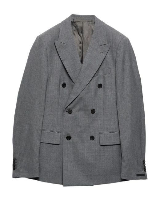 Prada Gray Double-Breasted Wool Jacket for men
