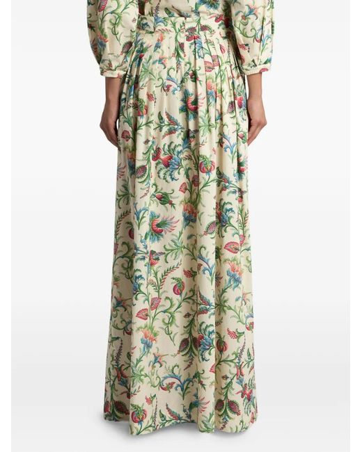 Etro White Jupe Longue Plissée En Coton À Fleurs