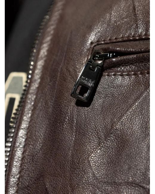 Dolce & Gabbana Black Zipped Leather Jacket for men