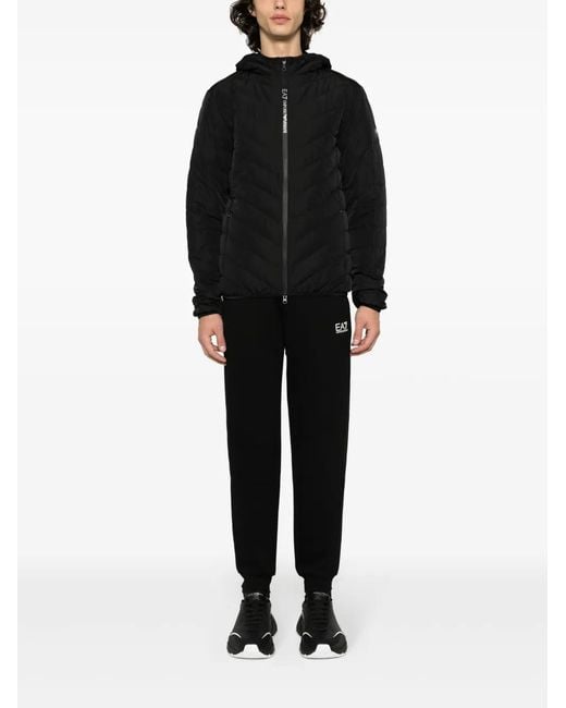 EA7 Black Hooded Quilted Jacket for men