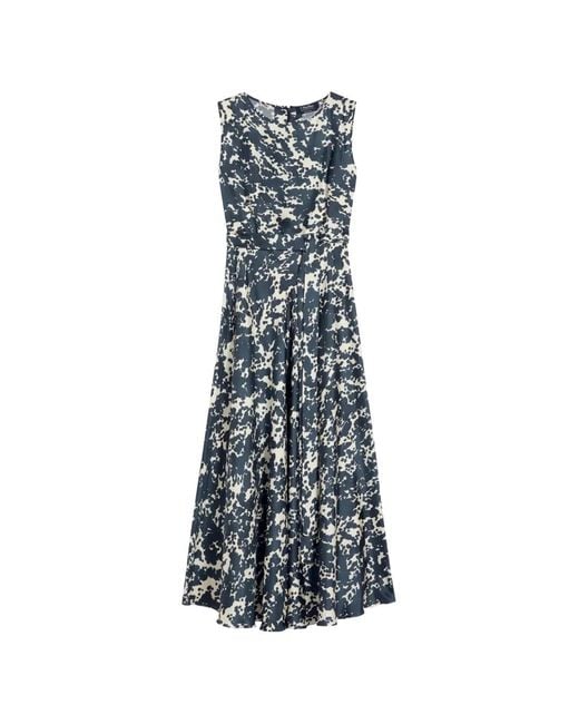 Max Mara Blue Fitted Silk Twill Dress With Belt