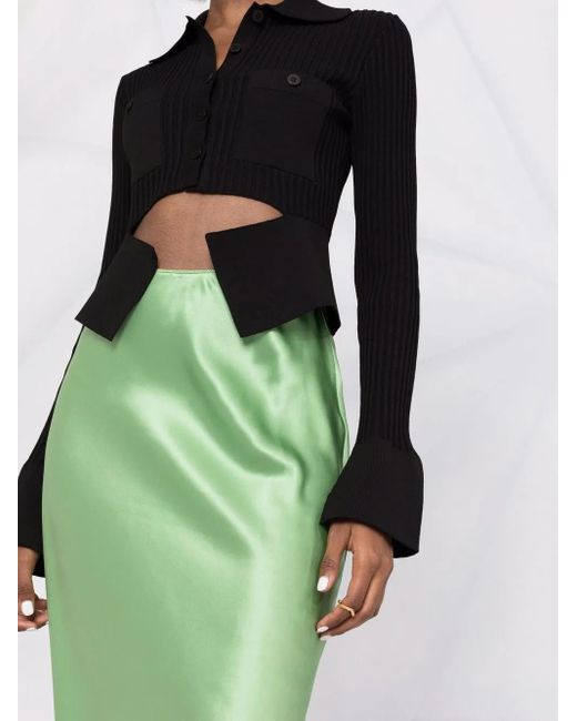 ANDREADAMO Black Ribbed Buttoned-Up Knitted Top