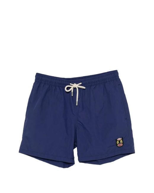 ARRELS Barcelona Blue Embroidered Drawstring Swim Shorts for men