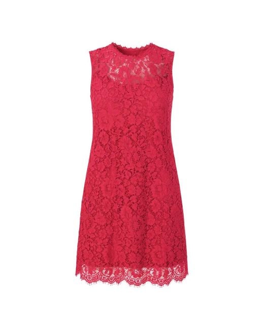 Dolce & Gabbana Red Floral-Lace Sleeveless Mini Dress