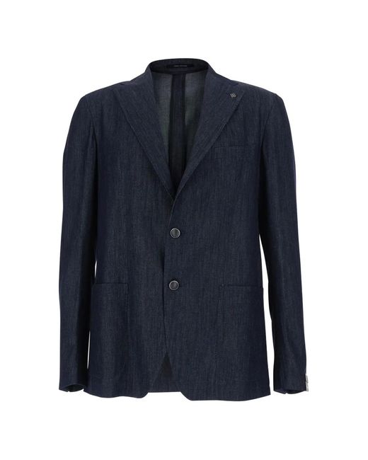 Tagliatore Blue Single-Breasted Denim Blazer for men
