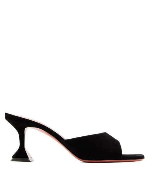 AMINA MUADDI Black Flared-Heel Suede Mules