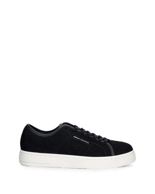 ARMANI EXCHANGE Black Logo-Print Lace-Up Sneakers for men