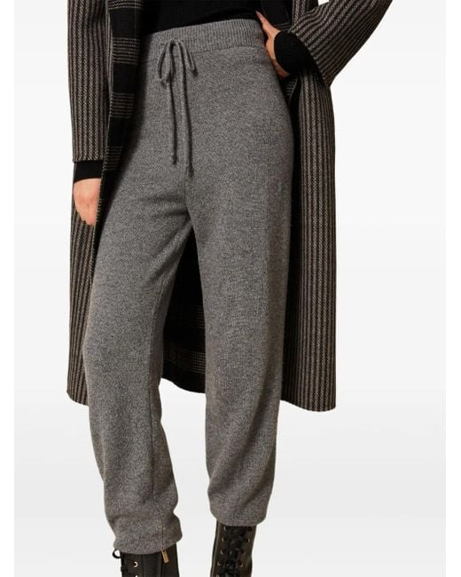 Twinset Gray Knitted Drawstring-Waist Pants