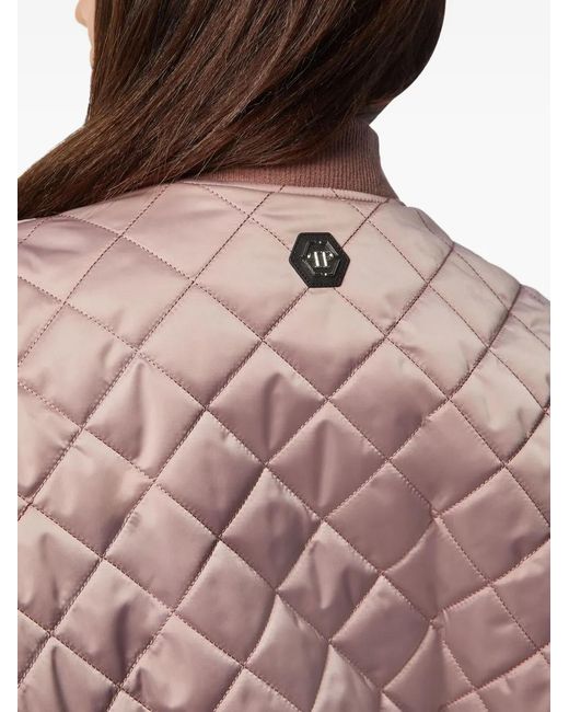 Philipp Plein Pink Quilted Embroidered Bomber Jacket