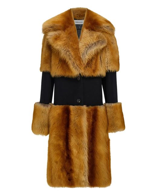 Ferragamo Multicolor Shearling Coat With Wool Inlay
