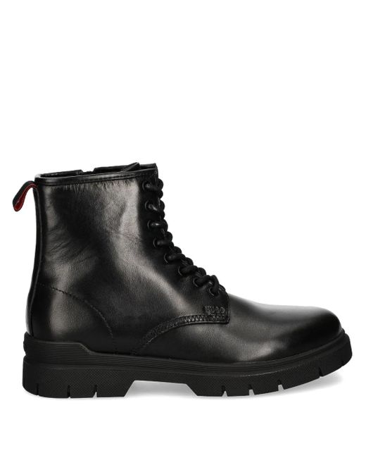 HUGO Black Leather Ankle Boots for men