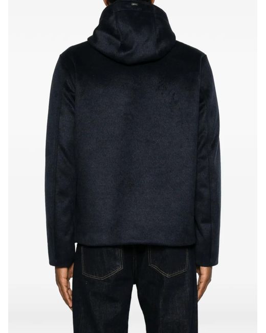 Herno Black Hooded Button-Fastening Jacket for men