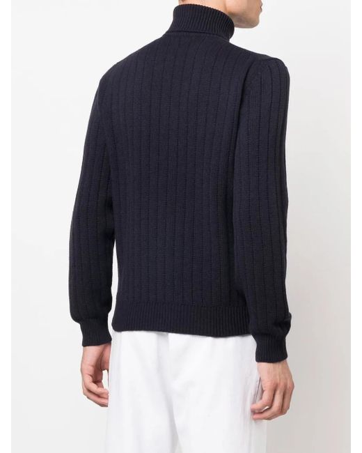 Corneliani Blue Roll-Neck Cable-Knit Jumper for men