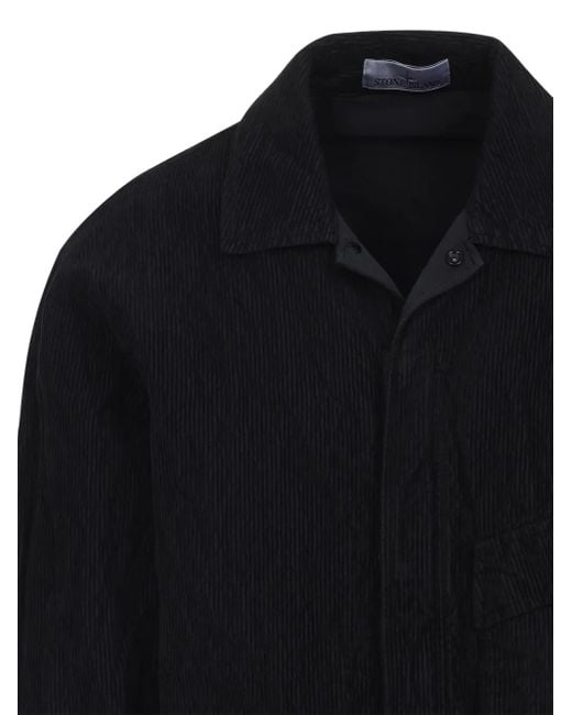 Stone Island Blue Corduroy Patch-Pocket Shirt for men