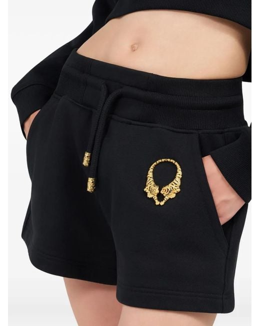 Roberto Cavalli Blue Tiger-Motif Drawstring Shorts