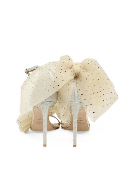 Jimmy Choo Natural Aveline Bow-Detailed Glittered Sandals
