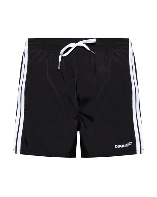 DSquared² Black Logo-Embroidered Swim Shorts for men