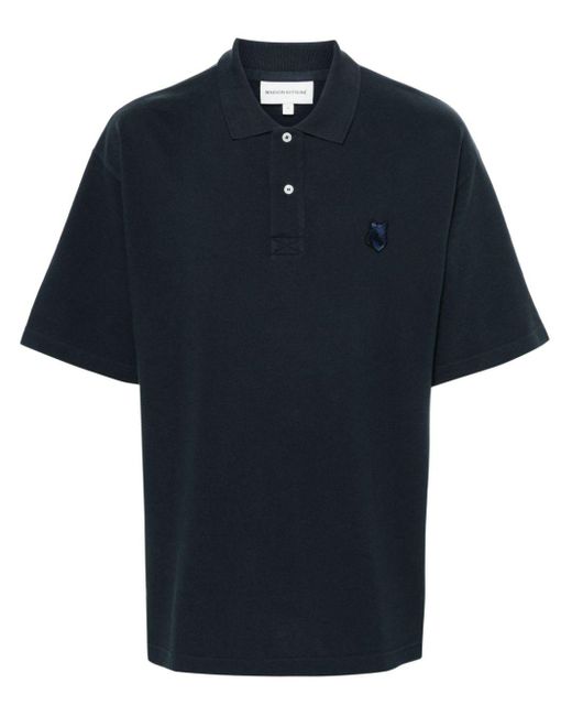 Maison Kitsuné Blue Polo Shirt With Fox Patch for men