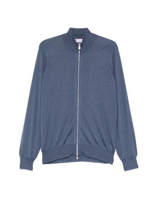 Brunello Cucinelli Blue Long-Sleeve Zip-Fastening Cardigan for men