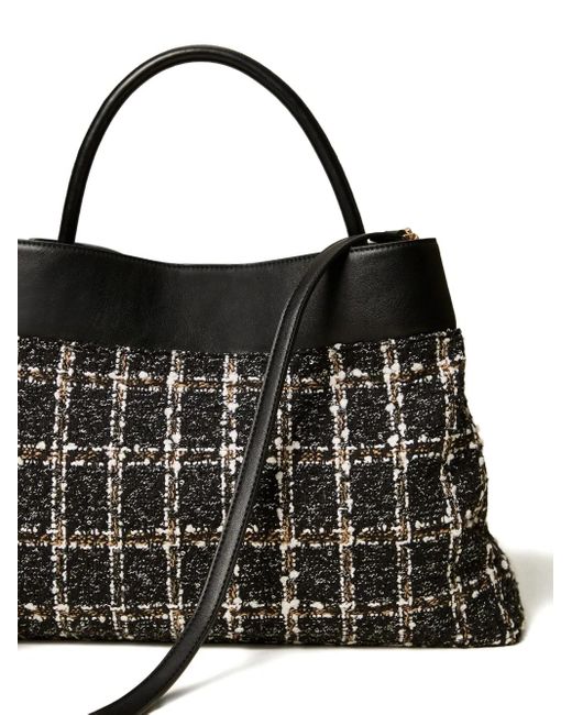 Twinset Black Checked Tweed Tote Bag