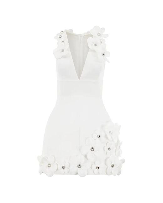 Bronx and Banco White Estelle Floral Appliqué V-Neck Mini Dress