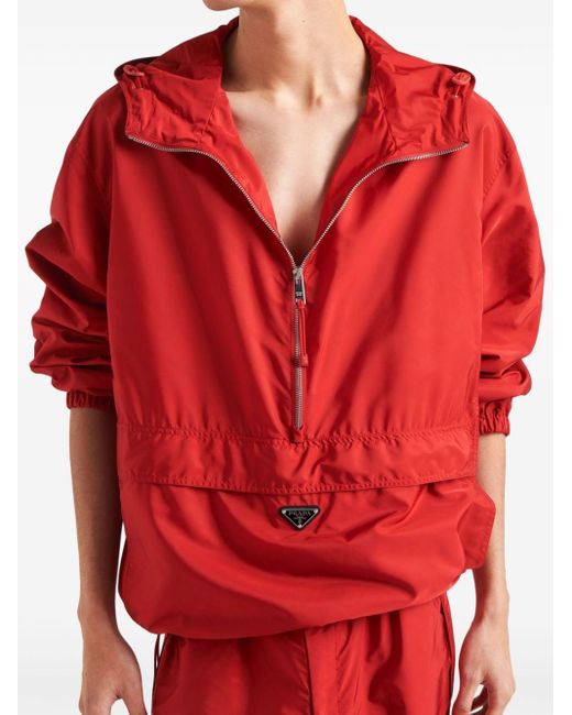 Prada Red Enamel-logo Hooded Jacket for men