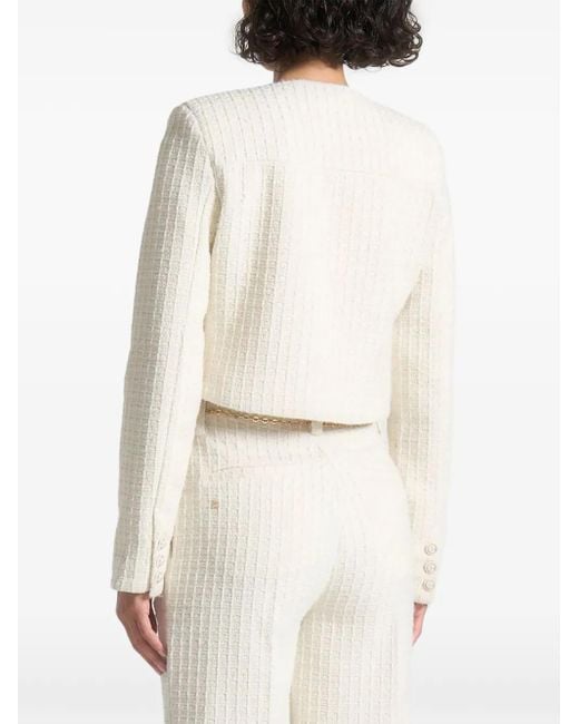 Manière De Voir White Celine Pearl-Embellished Cropped Tweed Jacket