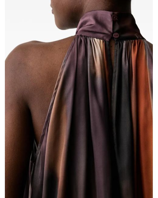 Sisley Brown Halterneck Abstract-Print Maxi Dress