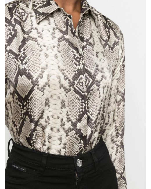 Philipp Plein Natural Snakeskin-Print Button-Down Shirt
