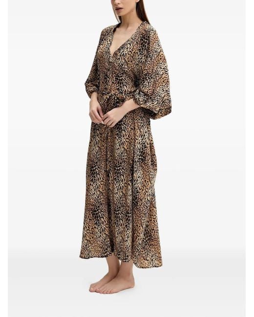 Melissa Odabash Natural Bonnie Leopard Print V-Neck Kaftan